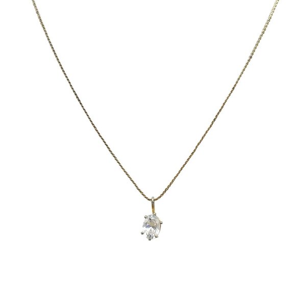 Vintage Crystal Solitaire Pendant Necklace on Delicate Gold Tone Chain - Picture 3 of 5